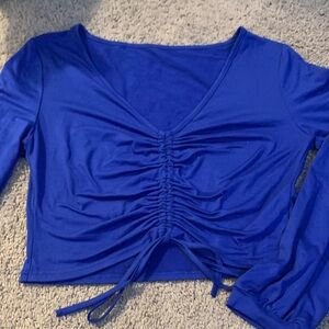 SHEIN Royal Blue Ruched V-Neck Crop Top